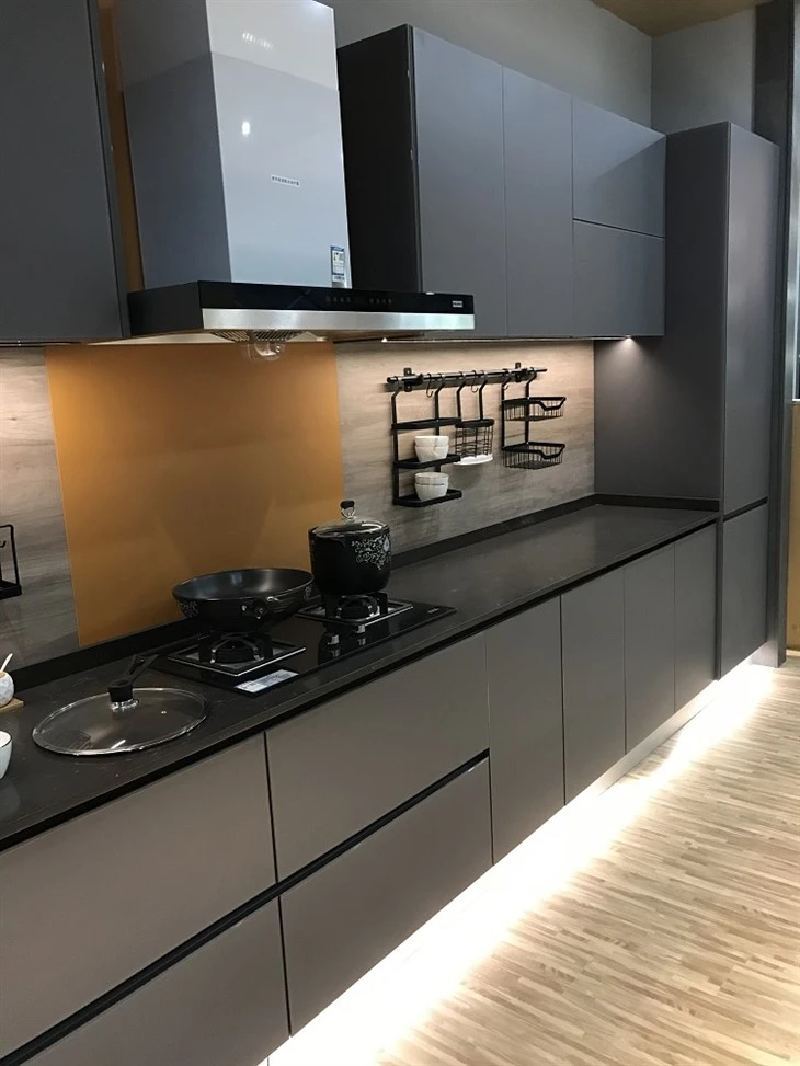 2mm Glass Front Kitchen Cabinet-dark grey black (5)